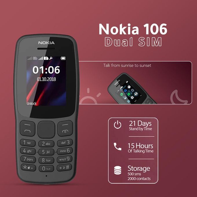 هاتف نوكيا Nokia 106، شريحتان، 4G - أسود